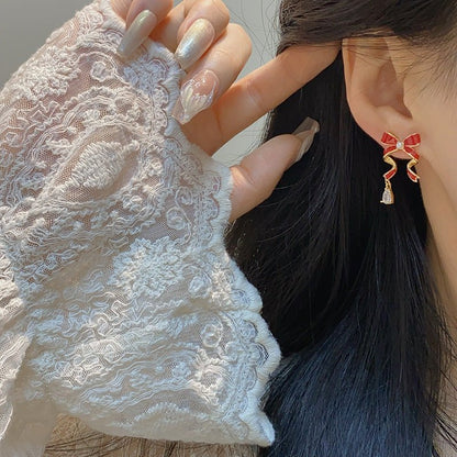 Red Bow Drop Earrings