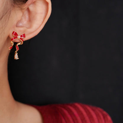 Red Bow Drop Earrings