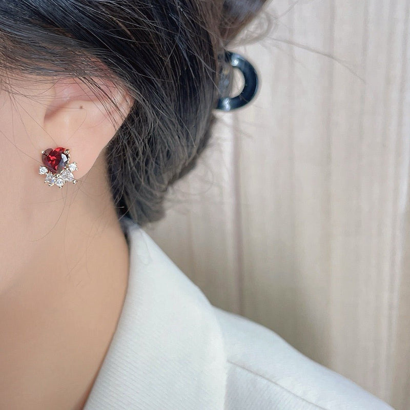 Ruby Heart Stud Earrings