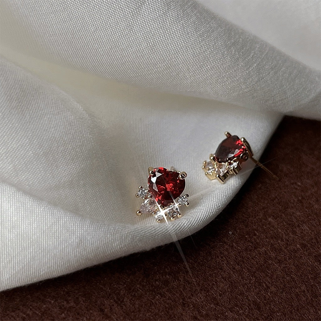 Ruby Heart Stud Earrings
