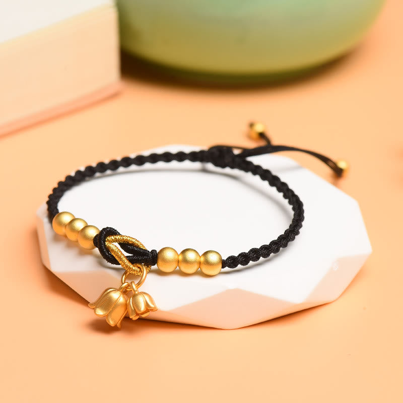 Red String Bracelet With Lily of the Valley Charm for Luck & Protection