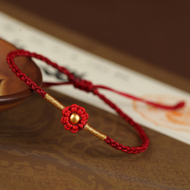 Red String Protection Bracelet With Gold Flower