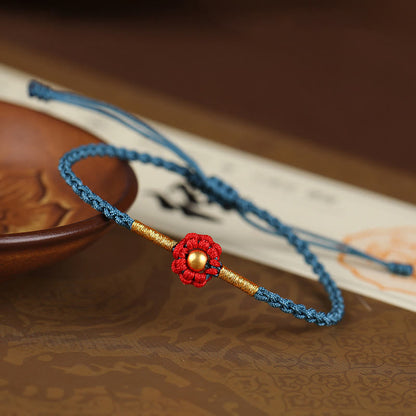 Red String Protection Bracelet With Gold Flower