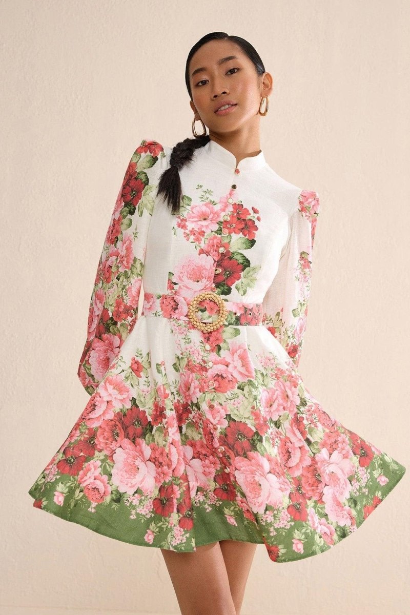 Renata Printed Balloon Sleeves Midi Dress