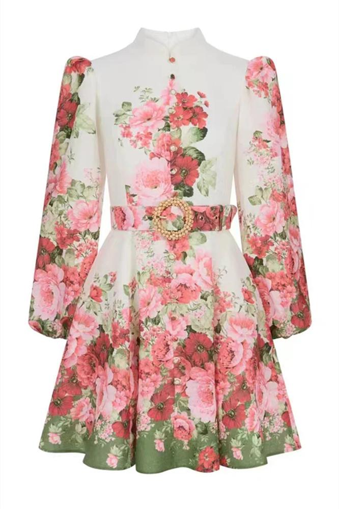 Renata Printed Balloon Sleeves Midi Dress