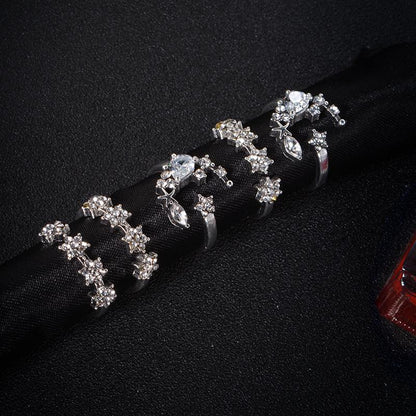 Celestial Crescent Moon & Stars Ring Set