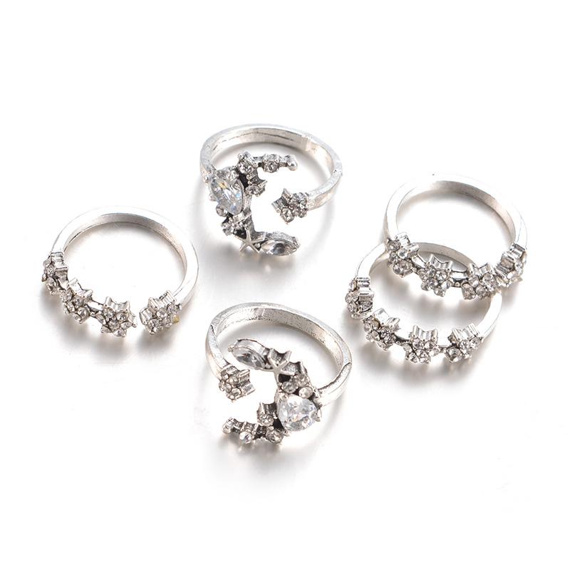 Celestial Crescent Moon & Stars Ring Set