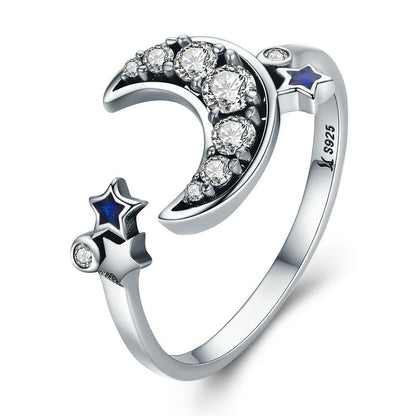 Celestial Moon & Stars Sterling Silver Ring