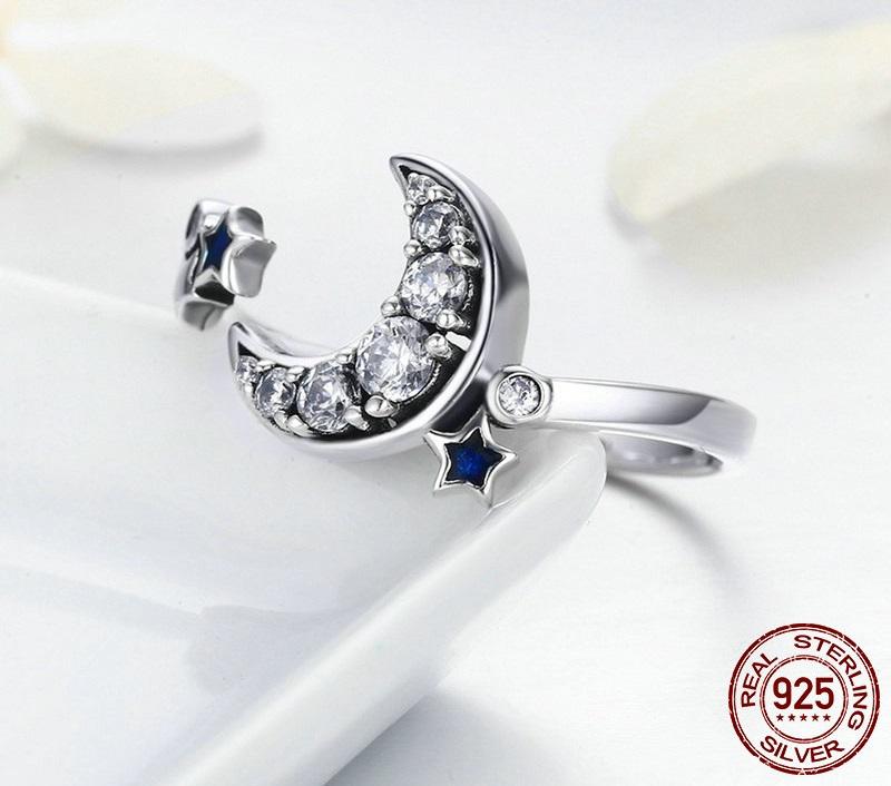 Celestial Moon & Stars Sterling Silver Ring