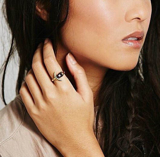 Crescent Moon & Purple Crystal Wrap Ring