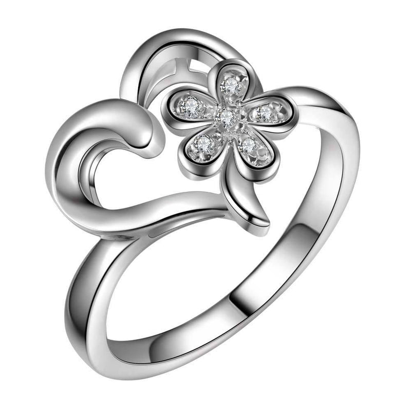 Crystal Flower Heart Ring