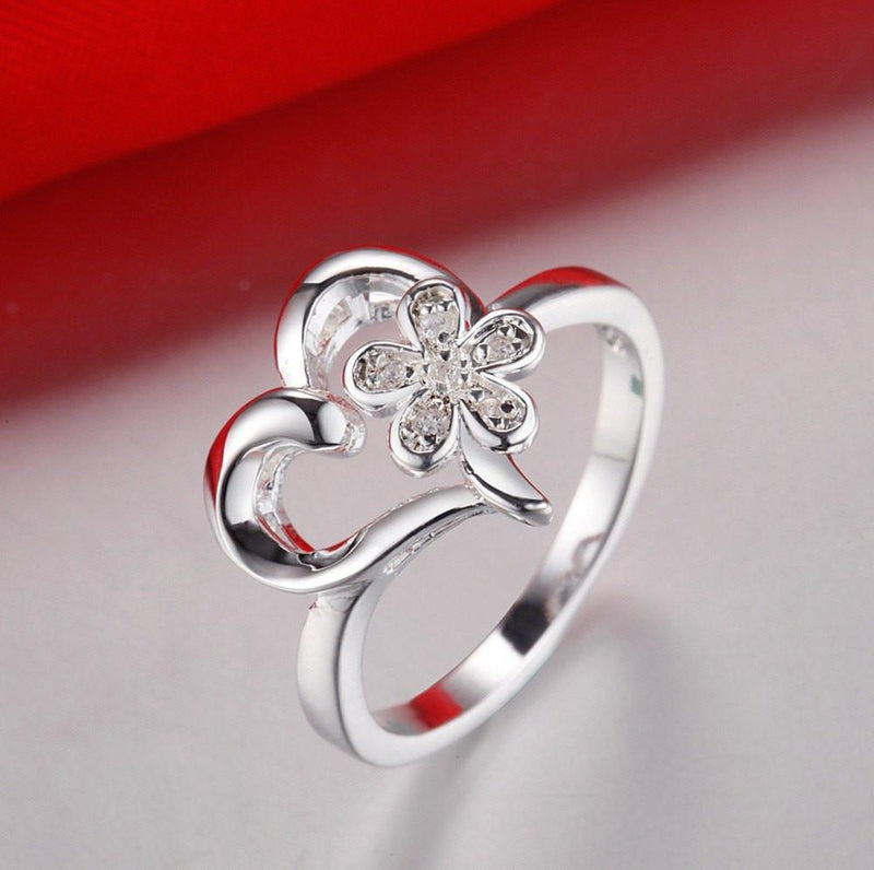Crystal Flower Heart Ring
