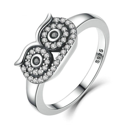 Crystal Owl Silver Ring