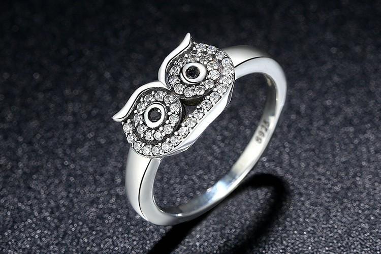 Crystal Owl Silver Ring
