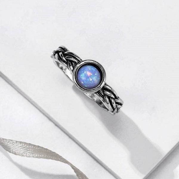 Dainty Opal Silver Ring