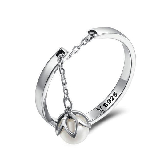 Dangling Pearl Flower Sterling Silver Ring
