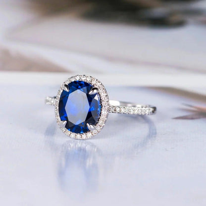 Blue Crystal Silver Ring