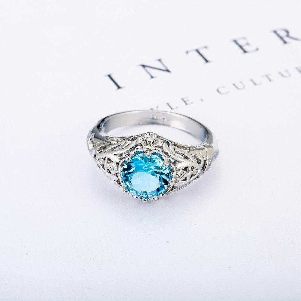 Flower Aquamarine Silver Ring