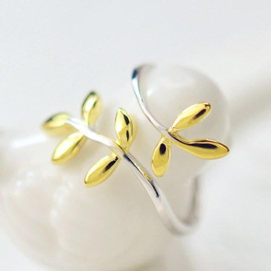 Gold Leaves Silver Ring