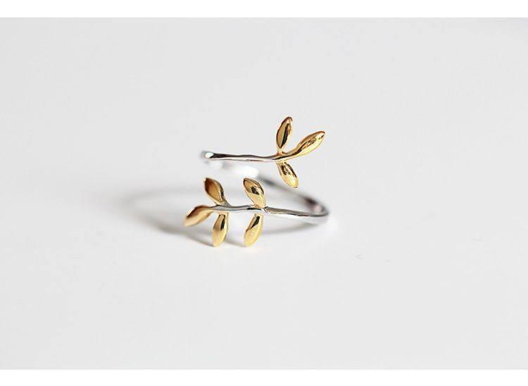 Gold Leaves Silver Ring