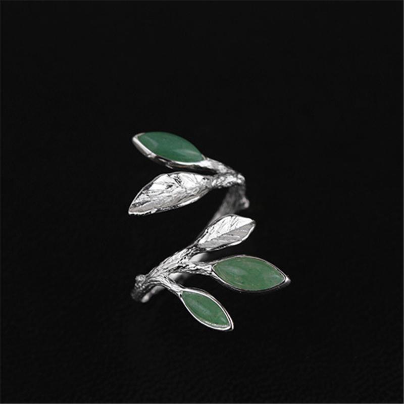 Green Aventurine Leaves Sterling Silver Ring