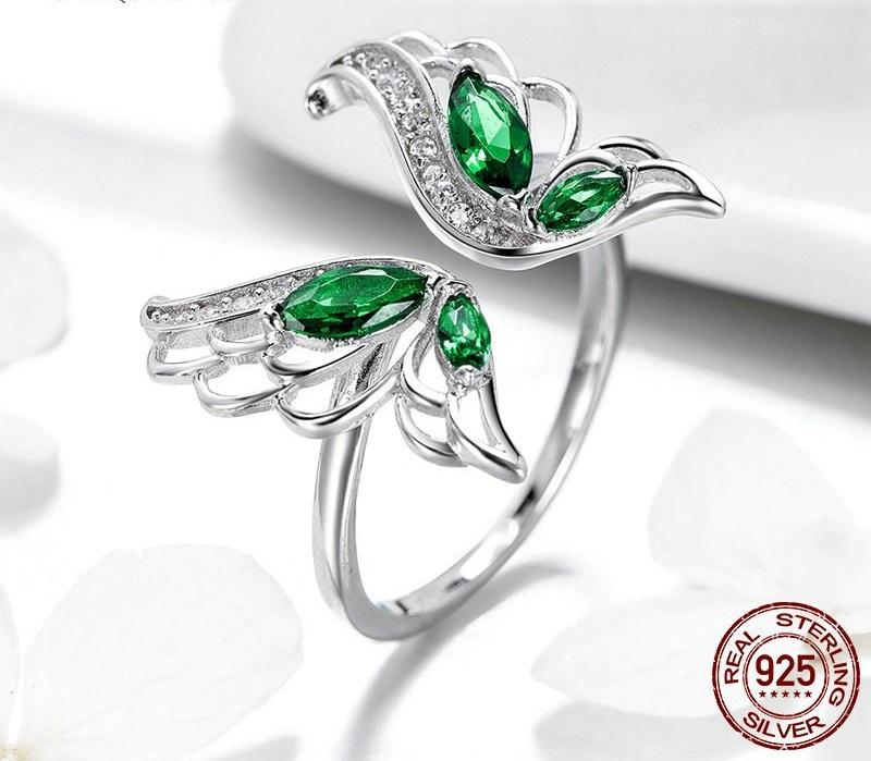 Green Butterfly Wings Sterling Silver Ring