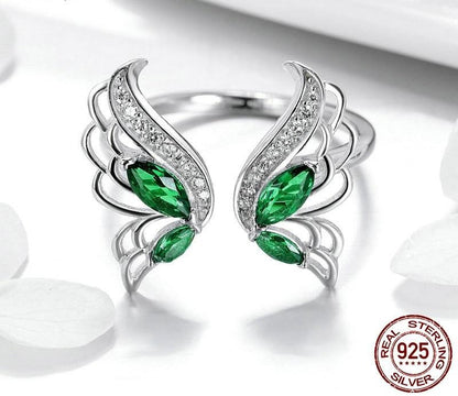 Green Butterfly Wings Sterling Silver Ring