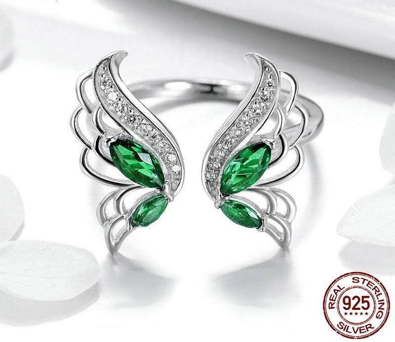 Green Butterfly Wings Sterling Silver Ring