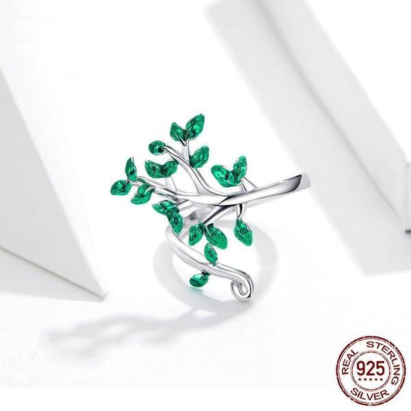 Green Tree of Life Silver Ring