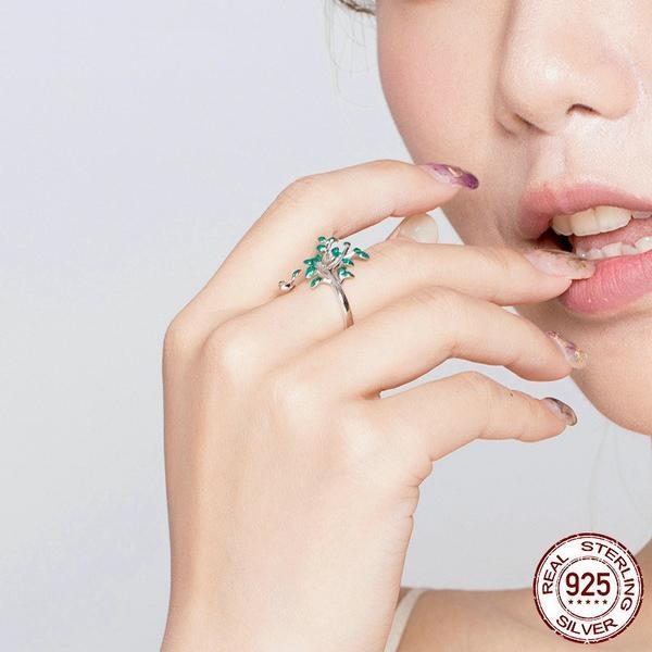 Green Tree of Life Silver Ring