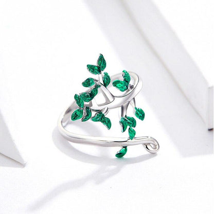 Green Tree of Life Silver Ring