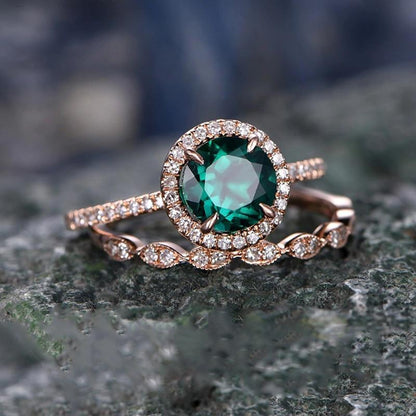 Green Crystal Ring Set