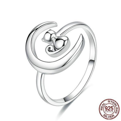 Moon Kitten Sterling Silver Ring
