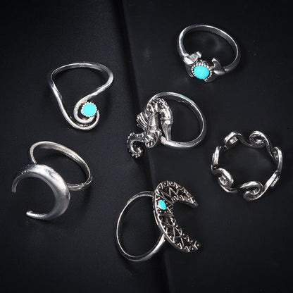 Moon Waves Ring Set