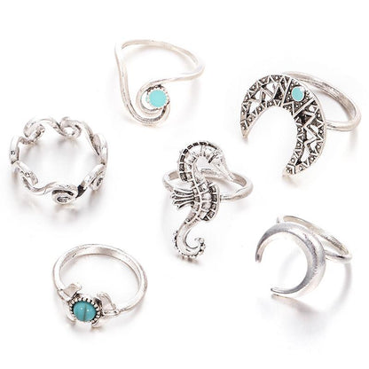 Moon Waves Ring Set