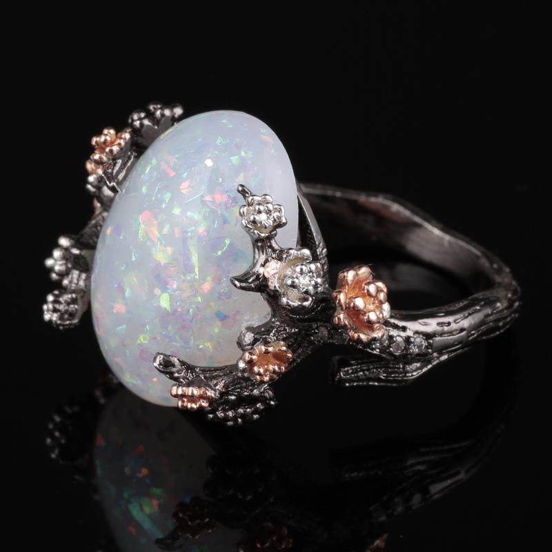 Mystical Tree Opal Black Gold Ring