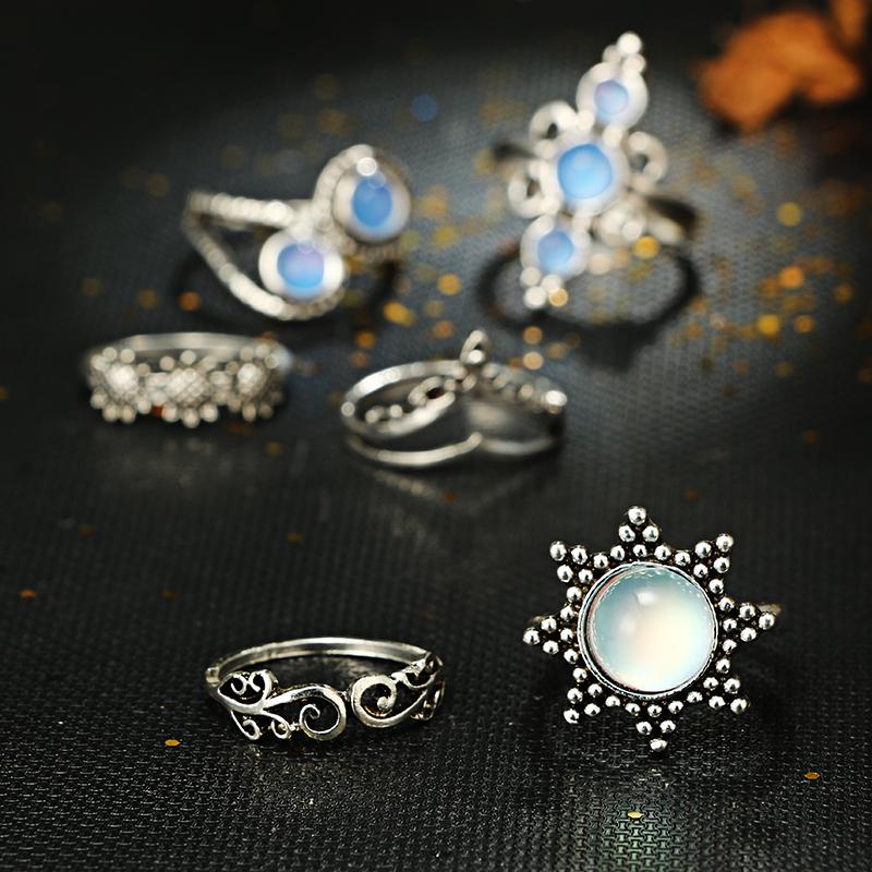 Natural Opal Stone & Moonstone Ring Set