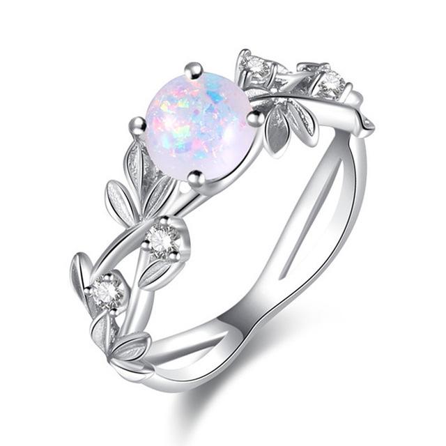 Opal Flower Stainless Steel Ring