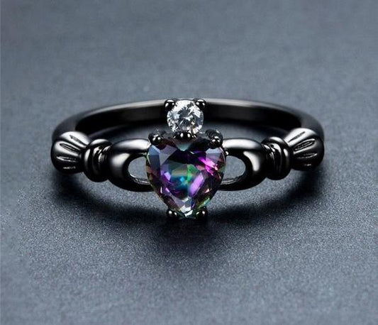 Rainbow Heart Claddagh Ring