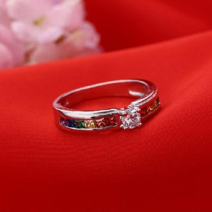 Rhinestone Rainbow Sterling Silver Ring