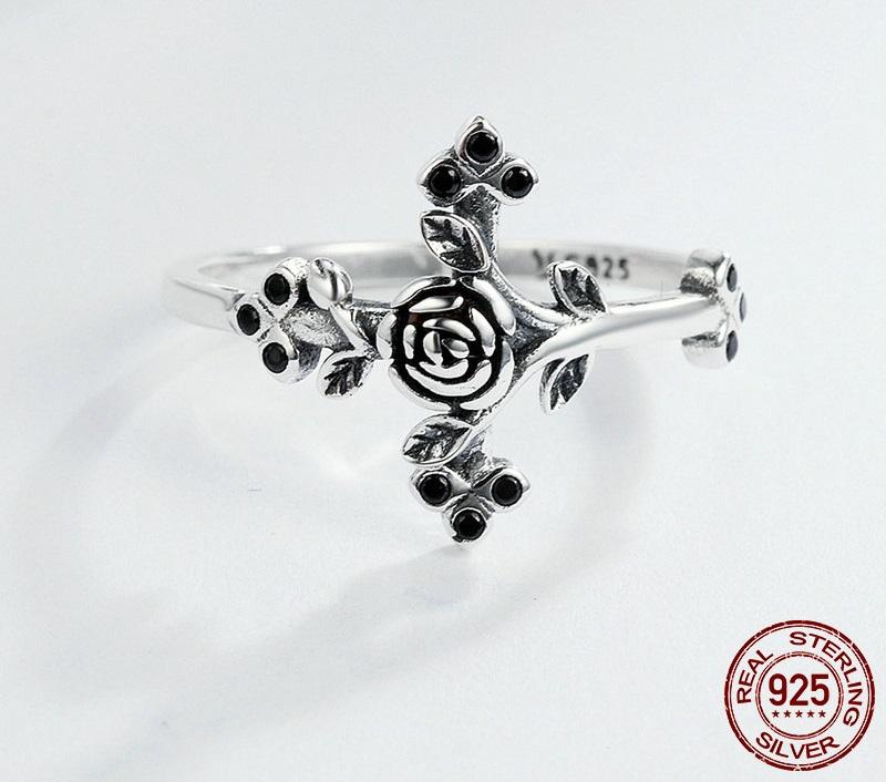 Rose Cross Sterling Silver Ring