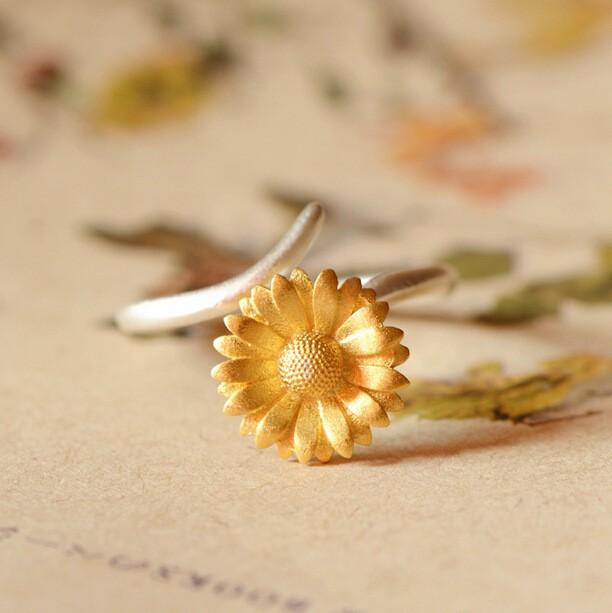 Yellow Sunflower Sterling Silver Wrap Ring