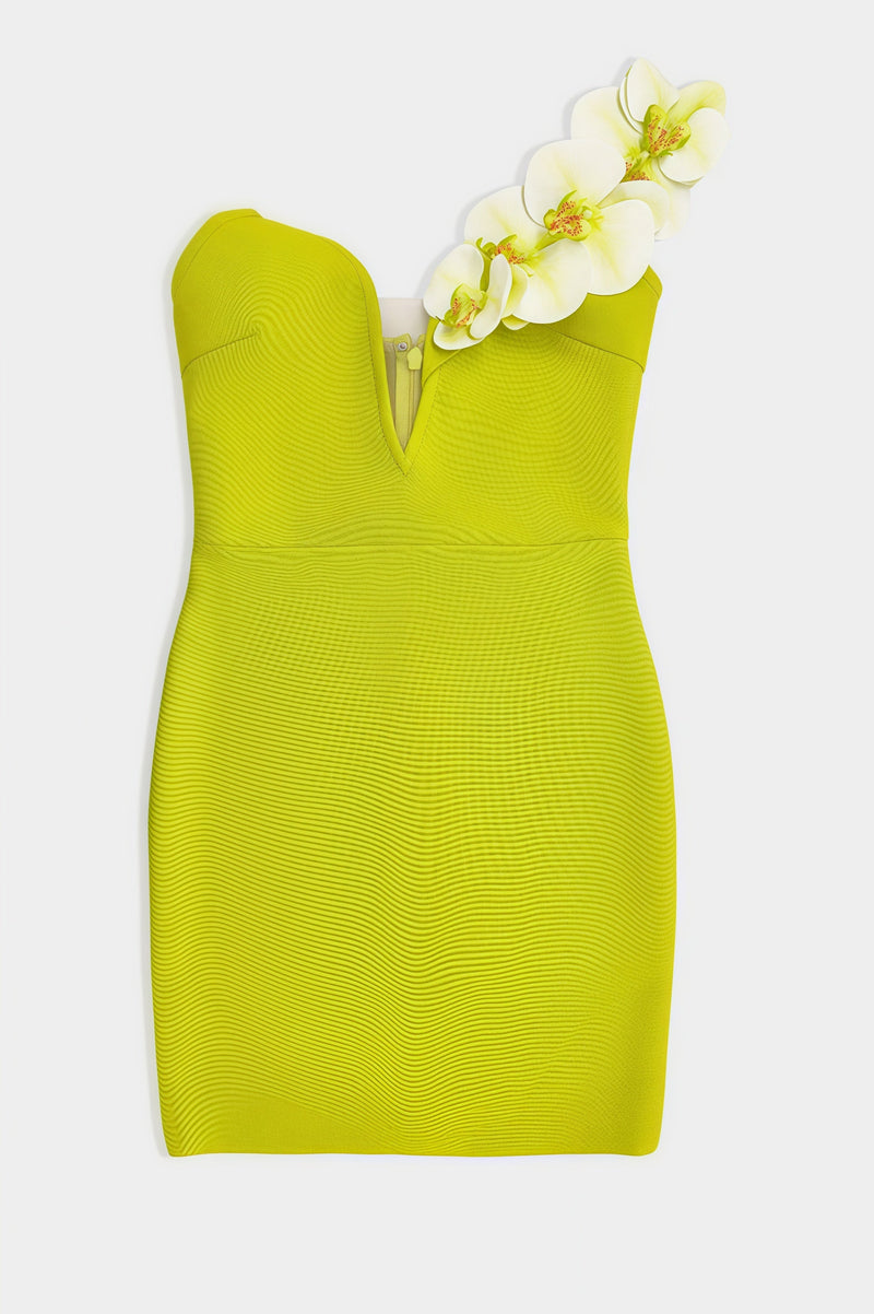 Leifea Green Shoulder 3d Mini Dress