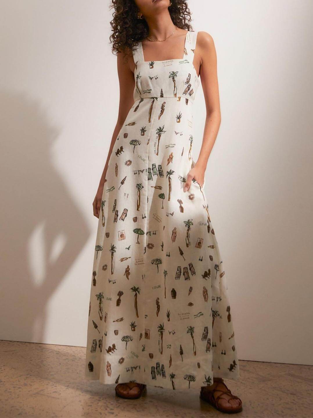 Fashionable Personalized Graffiti Suspender Backless Maxi Dress