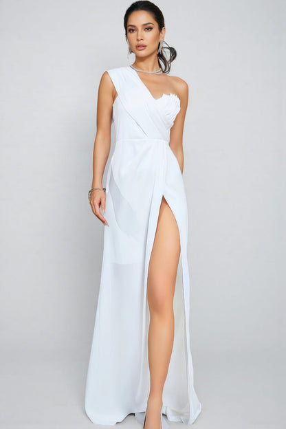 Calen White One Shoulder Split Maxi Dress