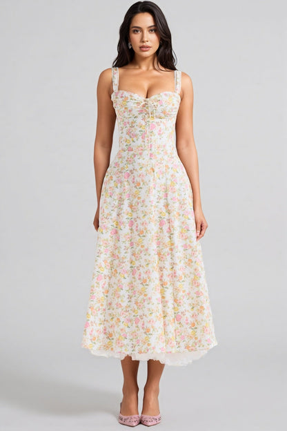 Larkt Meadow Print Cotton Bustier Midi Dress