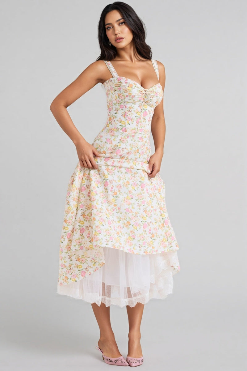 Larkt Meadow Print Cotton Bustier Midi Dress
