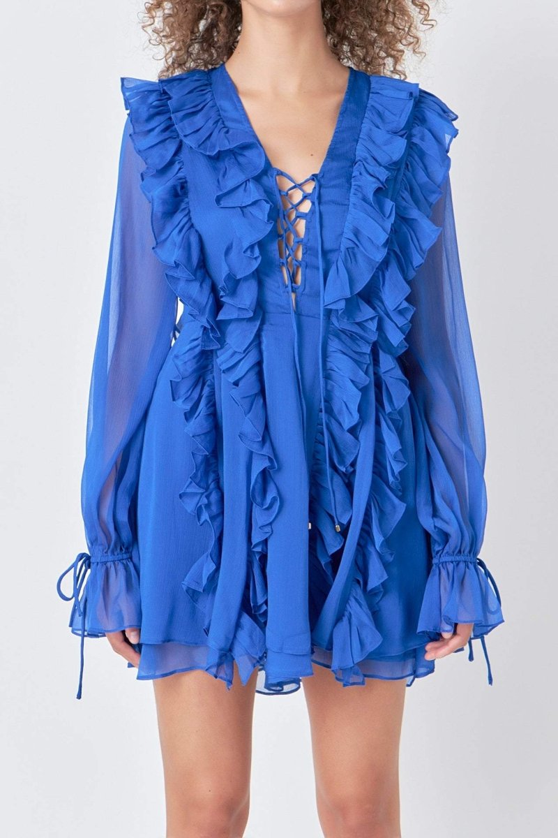 Rosalind Ruffle Tiered Lace Up A-line Mini Dress