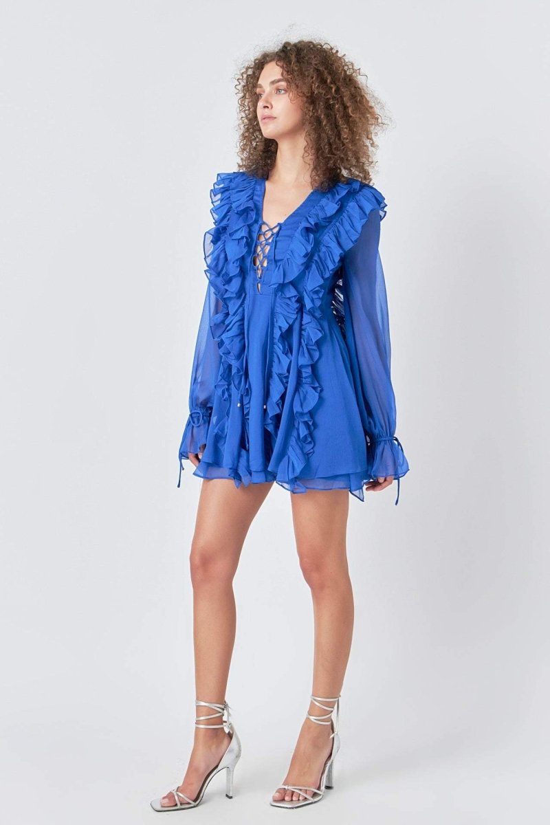 Rosalind Ruffle Tiered Lace Up A-line Mini Dress