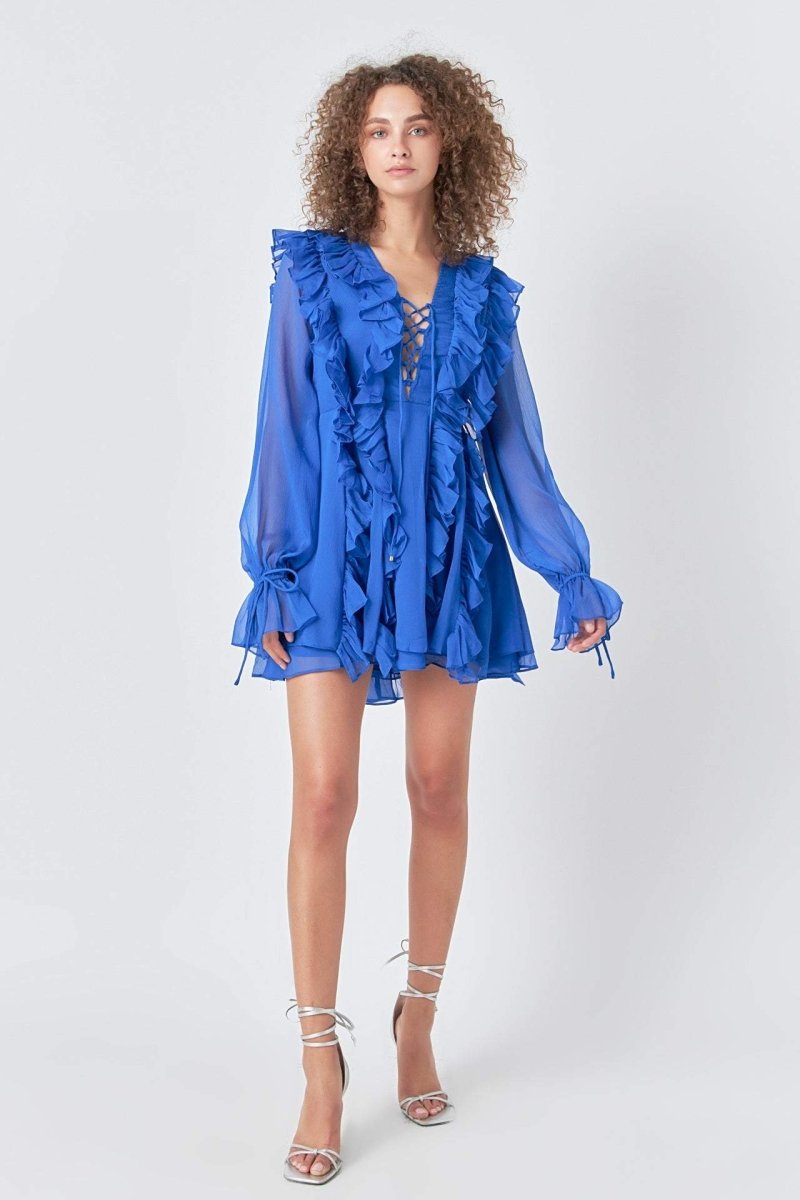 Rosalind Ruffle Tiered Lace Up A-line Mini Dress